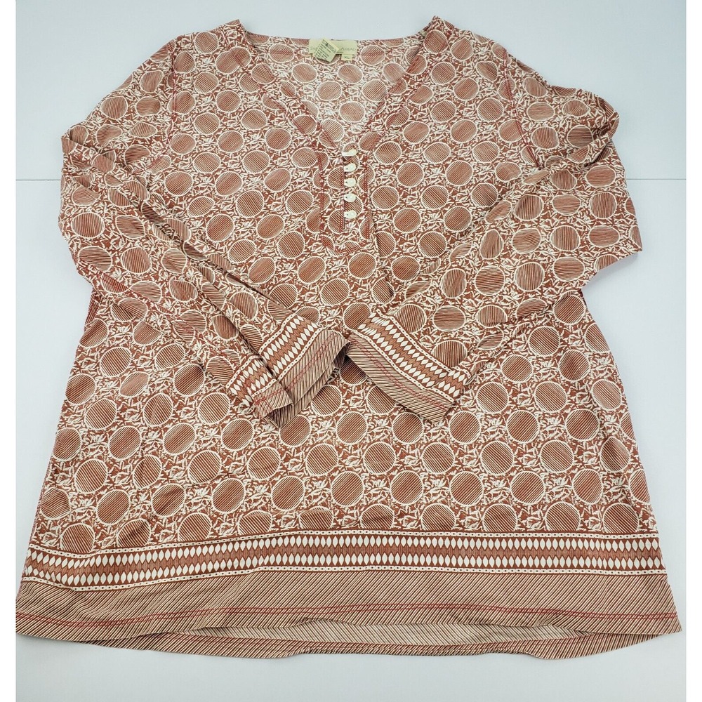 The Territory Ahead Blouse Women's Size XL Burnt Orange Geometric 1/2 Button Top